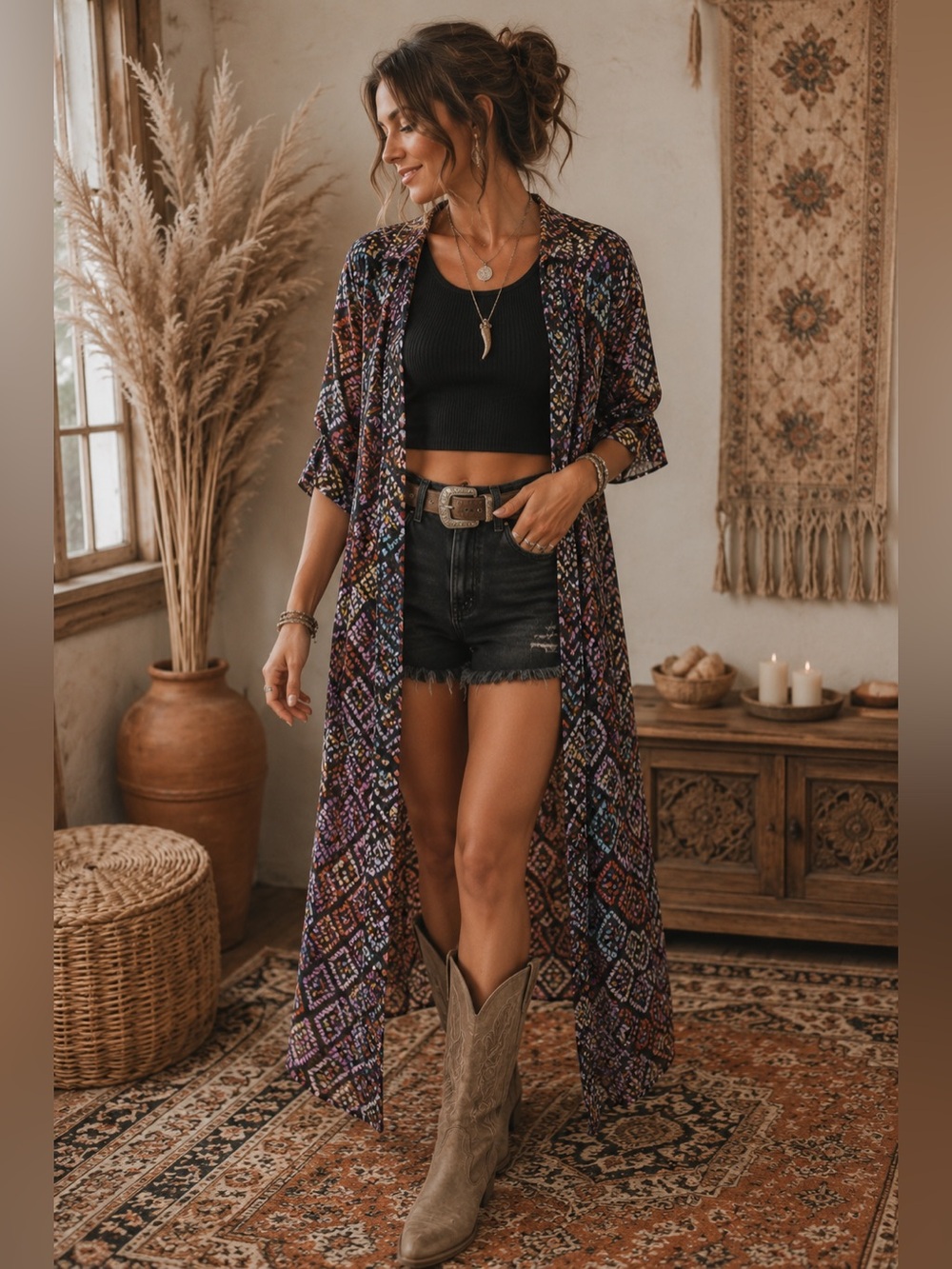 LuLaRoe Oversized Multicolor Geometric Kimono